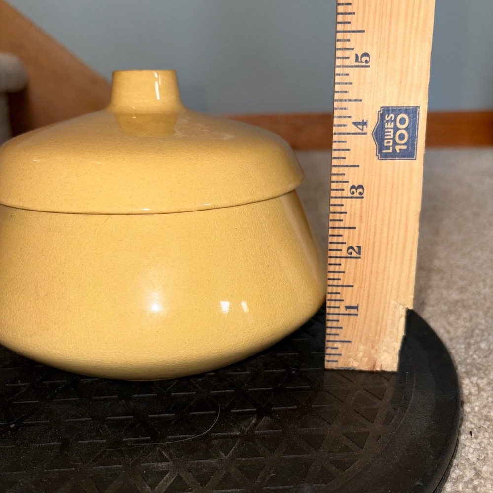 MCM Yellow Ceramic Lidded Bowl Dish Vintage Kitchenware Collectible